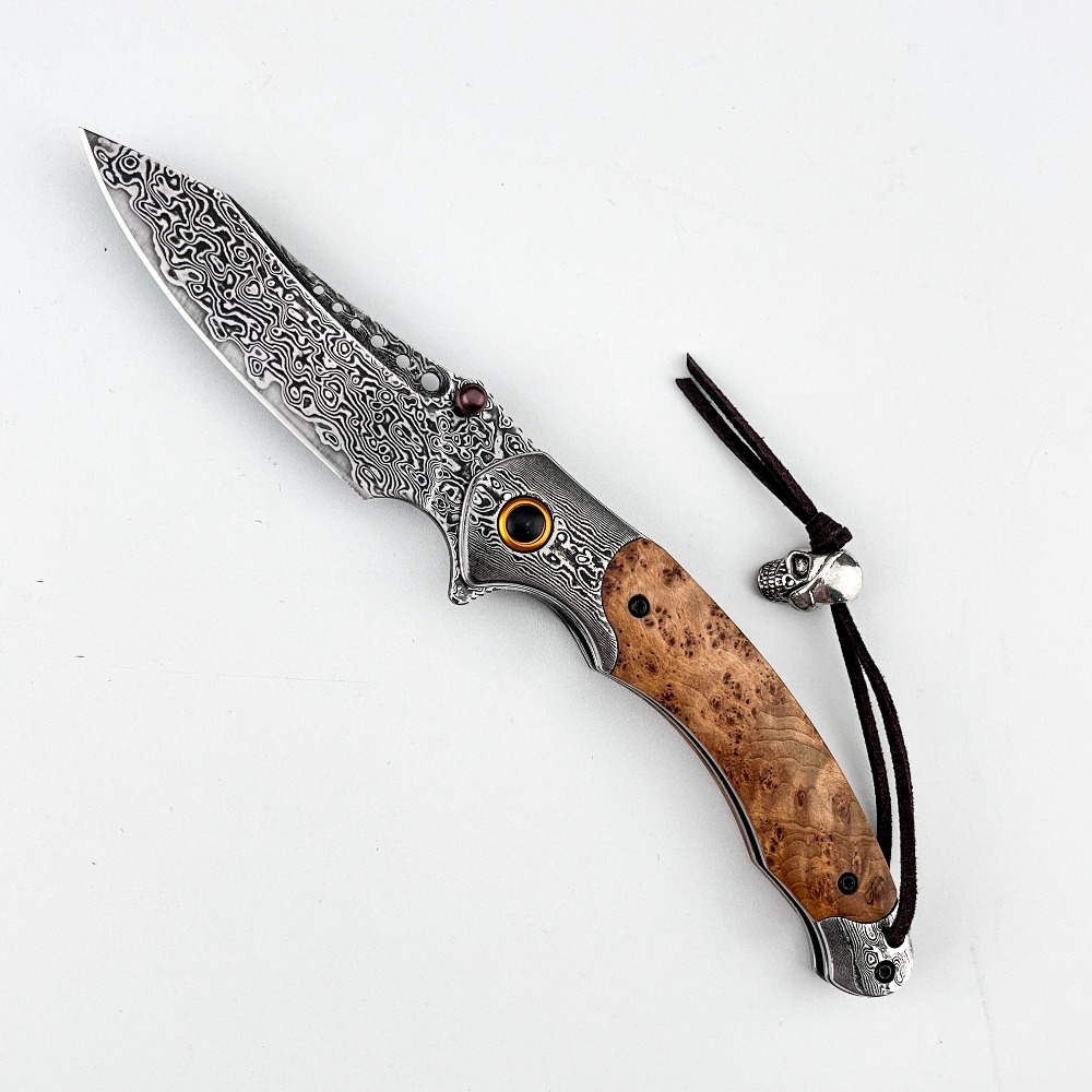 Vintage Collectible Knives - มีดพับลายดามัสกัสความแข็งสูง มีดพกสะสมตกแต่งสไตล์วินเทจ เหมาะสำหรับเป็นของขวัญสะสม มีดล่าสัตว์