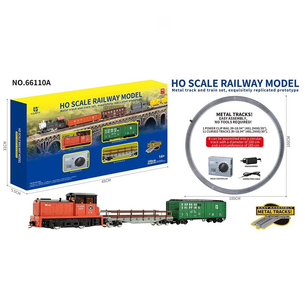 Vintage Collectible Toys - โมเดลรถไฟโลหะขนาด HO สเกล 1/87 รุ่นจำลองรถจักรไอน้ำโบราณ พร้อมชุดควบคุมไฟฟ้า