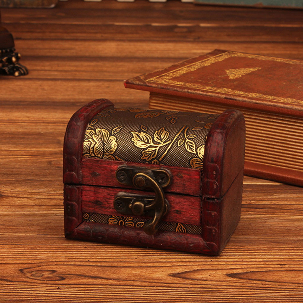 Vintage Collection - กล่องเครื่องประดับไม้สไตล์จีนโบราณพร้อมกุญแจล็อค กล่องเก็บของสำหรับแหวน เข็มกลัด กำไล ต่างหู ตุ้มหู