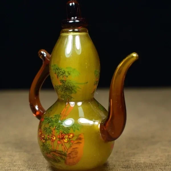 Vintage Collectible Glassware - ขวดแก้วเคลือบเงาแบบวินเทจ ลายภาพวาดภายใน รูปทรงน้ำเต้า งานฝีมือสุดพิเศษ ของตกแต่งสะสม ของประดับตกแต่งบ้าน