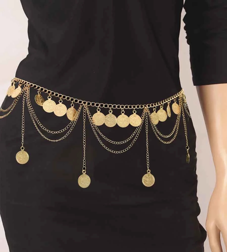 Vintage Collectible Coins - Gypsy Tribal Vintage Gold สีโลหะเหรียญพู่เอว Belly