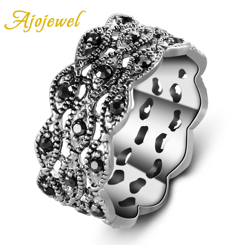 Ajojewel แหวนพลอยเทียม3ชั้นสีด - Vintage Items Collection บทวิจารณ์และราคา